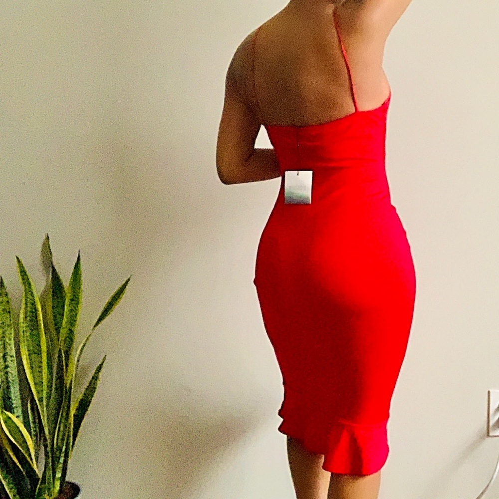 ♥️ NWT Missguided Midi Frill Red Dress Small med